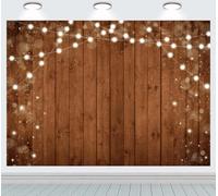 INRUI Sfondo di legno rustico muro fotografia Backdrop retrò marrone legno con luce stringa foto Banner legno parete studio decorazione (2,4 x 1,8 m)