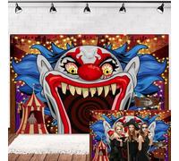 INRUI Sfondo fotografico a tema circo horror di Halloween, spaventoso, carnevale, clown malvagio, vampiro, festa di Halloween, decorazione fotografica (1,8 x 1,2 m)