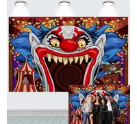 INRUI Sfondo fotografico a tema circo horror Halloween spaventoso carnevale clown vampiro festa di Halloween decorazione fotografica (2,4 x 1,5 m)