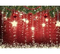 INRUI Sfondo fotografico natalizio rosso Stelle scintillanti Sfondo fotografico natalizio Sfondo natalizio per bambini (3,0 x 2,4 m)