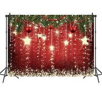 INRUI Sfondo fotografico natalizio rosso Stelle scintillanti Sfondo fotografico natalizio Sfondo natalizio per bambini (2,4 x 1,8 m)