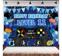 INRUI Sfondo fotografico per 11° compleanno, videogiochi, livello 11, sbloccato, decorazione ufficiale per feste di compleanno per ragazzi (2,1 x 1,5 m)