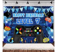 INRUI Sfondo fotografico per il 7° compleanno, con videogiochi, livello 7, sbloccato, decorazione ufficiale per feste di compleanno per ragazzi (2,1 x 1,5 m)