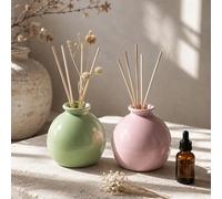 Ins Wabi Sabi Macaron Diffusore di Canne Rotondo, Vaso Mini Lucida Pastello per Fiori Secchi, Decorazione da Tavolo per la Casa Tagli UnicaPorcellana