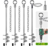 Insaga Picchetti per tenda, ancoraggio a terra in metallo resistente, 76 cm, lama a spirale, kit per altalena/campeggio/capannone/cane/tettoia con catena fissa da 37 cm, confezione da 4