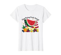 Insalata di Frutta Volante con Bandiera Maglietta, Donna, Bianco, 3XL
