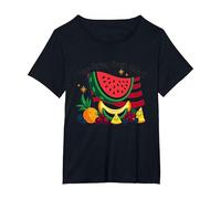 Insalata di Frutta Volante con Bandiera Maglietta, Donna Plus-Size, Nero, 4X