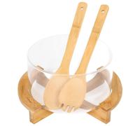 Insalatiera in vetro con base in bambù e utensili inclusi, ultra pratica