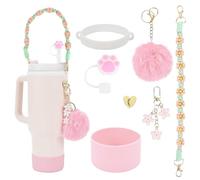 INSANYJ Stanley Cup Accessori Set, Accessori di Stanley Cup Incluse 7 Pezzi,1 Protezione in Silicone per la Stanley Cup, 1 Tappi in Cannucce Silicone per Stanley Cup 800ml e 1100 ml (Rosa Quarzo)