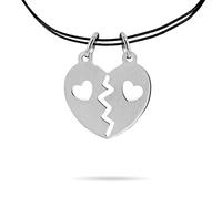 inSCINTILLE Collana coppia con Cuore Divisibile lui e lei in Argento 925 Vari Soggetti per fidanzati, puo essere spezzato (2cm x 1.5cm, Traforato)