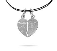 inSCINTILLE Collana coppia con Cuore Divisibile lui e lei in Argento 925 Vari Soggetti per fidanzati, puo essere spezzato (2.5cm x 2cm, Scritte Amore)