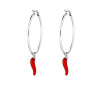 inSCINTILLE Orecchini a Cerchio con Corno Peperoncino Portafortuna in Acciaio Inossidabile (Rosso, Acciaio)