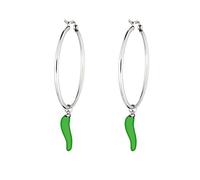inSCINTILLE Orecchini a Cerchio con Corno Peperoncino Portafortuna in Acciaio Inossidabile (Verde, Acciaio)