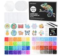 INSCRAFT Kit di 28.000 mini perline fusibili da 2,6 mm, 48 colori, 7 pannelli forati, 15 roning, 2 pinzette, 2 carte lroning, perline sciolte, perline di ferro, perline artigianali sfuse
