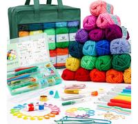 Inscraft Kit di filati all'uncinetto per principianti, adulti e bambini, include matasse acriliche da 1600 m, 30 colori, manuale utente, ganci, borsa per erba scura, ecc., per creare amigurumi e