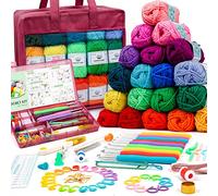 INSCRAFT Kit di filati per uncinetto per principianti, adulti e bambini, include matasse acriliche da 1600 m, 30 colori, manuale utente, ganci, borsa per vino, ecc., per creare amigurumi e progetti