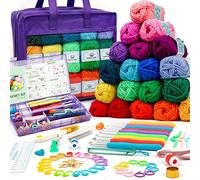 INSCRAFT Kit di filati per uncinetto per principianti, adulti e bambini, include matasse acriliche da 1600 m, 30 colori, ganci, borsa viola, ecc., per realizzare amigurumi e progetti all'uncinetto,