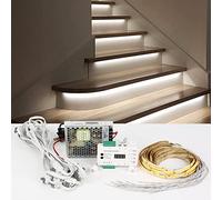 Inscrip Illuminazione a LED per gradini, 12 V/24 V, 16 passi, RL-STEP-05, controllo dinamico dell'illuminazione delle scale, set completo con alimentatore di rete da 100 W e striscia luminosa COB