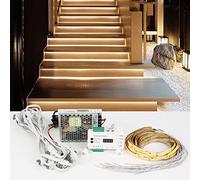 Inscrip Illuminazione a LED per gradini, 12 V/24 V, 16 passi, RL-STEP-05, controllo dinamico dell'illuminazione delle scale, set completo con alimentatore di rete da 100 W e striscia luminosa COB