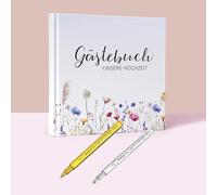 Inscrip Libro degli ospiti per matrimonio, vintage, bianco, per matrimonio, da compilare e incollare foto, con adesivo gratuito + penne metalliche, per matrimoni, compleanni, polterabend, battesimo