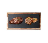 Inscrip Piatto da portata in ardesia, per bistecca e barbecue, tagliere in legno di acacia e pietra naturale, piatto da bistecca, piatto antipasto, piatto da salmone, piatto piano occidentale