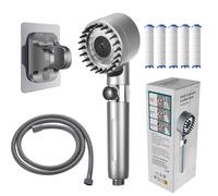 Inscrip Soffione doccia ad alta pressione a risparmio idrico con 5 filtri, soffione doccia ad alta pressione, doccetta massaggiante con 3 + 1 tipi di getto, doccetta con funzione stop, con tubo da 1,5