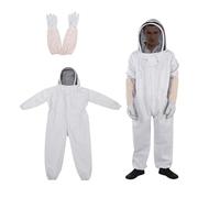 Inscrip Tuta da apicoltore, tuta da apicoltore, tuta protettiva per tutto il corpo, abbigliamento protettivo con velo, cappuccio, guanti, cappello, tute per apicoltori unisex, bianco (L)