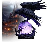 INSDHCCHD Lampada LED Gotica Raven's Moonlight, Scultura misteriosa di Un Corvo su Una Sfera Luminosa, con Luce Viola, for Collezionisti e Appassionati di Halloween.(Style 2)