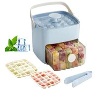 INSDHCCHD Macchina for Ghiaccio a Doppio Strato da 48 cubetti con Coperchio a Pressione,Scatola for Vassoio del in Silicone Pinze for contenitori di Grandi Dimensioni capacità Bevande Fai-da-Te(Blue)
