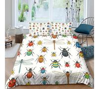 Insect illustSet Di Copripiumino morbida microfibra 3 Pezzi stampa di 3D con cerniera Colorful bug art copripiumino con federa soffice ultra morbido e traspirante for bambini King（220x240cm）