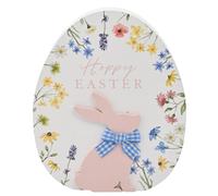 Insegna A Forma Di Uovo In Legno Con Coniglio - Felice Pasqua