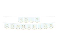 Insegna A Pennant Per La Prima Comunione In Oro Foil Botanico - Blu