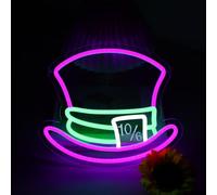 Insegna al neon a forma di cappello del Cappellaio Matto per decorazione murale, luci LED dimmerabili a tema Alice nel Paese delle Meraviglie per camera da letto, taverna, feste, bar, sfondo