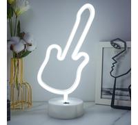 Insegna al neon a forma di chitarra, luce al neon a LED bianca con base di supporto, luce notturna per camera da letto, alimentata a batteria/USB, per feste, matrimoni, compleanni, festival