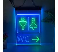 Insegna al Neon A LED con Freccia WC Rivolta A Destra, Decorazione da Parete per Bagno, Luci al Neon Dimmerabili Tramite USB, Insegna Luminosa in Acrilico, Green Blue, 30x40cm