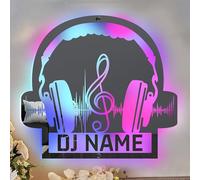 Insegna al neon a LED con specchio con nome e cuffie, RGB personalizzata, luci al neon DJ per decorazione da parete, alimentazione USB per camera da letto, sala musica, sala giochi, soggiorno (stile