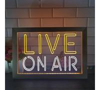 Insegna al Neon A LED dal Vivo, Studio di Registrazione, Sala Video, Lampada da Tavolo in Legno USB, Luci al Neon, Luci Notturne da Scrivania, White Yellow, 32x22cm