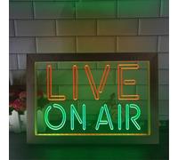Insegna al Neon A LED dal Vivo, Studio di Registrazione, Sala Video, Lampada da Tavolo in Legno USB, Luci al Neon, Luci Notturne da Scrivania, Green Red, 32x22cm