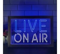 Insegna al Neon A LED dal Vivo, Studio di Registrazione, Sala Video, Lampada da Tavolo in Legno USB, Luci al Neon, Luci Notturne da Scrivania, White Blue, 42x32cm