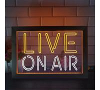 Insegna al Neon A LED dal Vivo, Studio di Registrazione, Sala Video, Lampada da Tavolo in Legno USB, Luci al Neon, Luci Notturne da Scrivania, White Orange, 42x32cm
