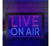 Insegna al Neon A LED dal Vivo, Studio di Registrazione, Sala Video, Lampada da Tavolo in Legno USB, Luci al Neon, Luci Notturne da Scrivania, Blue Red, 42x32cm