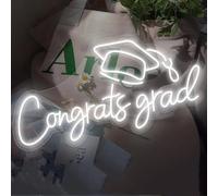 Insegna al neon a LED in acrilico con scritta "Congrats Grad", dimmerabile, decorazione per laurea, classe del 2024, per feste, dormitorio, sfondo per celebrazioni (bianco)