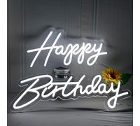 Insegna al neon bianca con scritta "Happy Birthday", da appendere, dimmerabile, per feste di compleanno, decorazione di sfondo (bianco, 76,2 cm Happy Birthday)