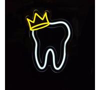 Insegna al neon con corona a LED con dente decorazione dentale per ufficio dentale accessori per dentisti decorazione, insegne al neon a LED per odontoiatria decorazione da parete cartello aziendale