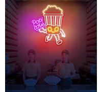 Insegna al neon con popcorn a LED, decorazione da parete per cinema, home cinema, snack bar, caffetteria, retrò, estetica, luce al neon, insegne per negozi di popcorn