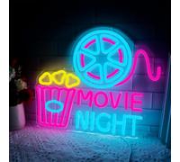 Insegna al neon con scatola di carta con popcorn, luce al neon a LED per decorazione da parete, decorazione per il cinema, luci USB dimmerabili per sala cinema, feste di compleanno