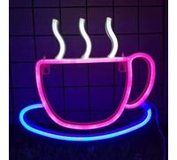 Insegna al neon con scritta "PIZZA" illuminata a LED, lampada da notte, decorazione artistica, alimentazione a batteria (tazza di caffè rosa)
