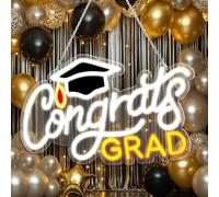 Insegna al neon Congrats Grad con mortarboard - 36,8 x 21,8 cm, targa luminosa a LED regolabile per feste di ballo, sfondo fotografico i celebrazioni, regalo di laurea per dormitorio sfondo