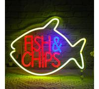 Insegna al Neon Fish Chips per Decorazioni murali, luci al Neon a LED Colorate per Fish Chips, Hamburger, Camera da Letto, Compleanno, Festa di Natale, Bar, Decorazione murale, insegne Luminose a