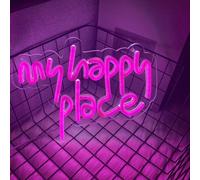 Insegna al neon "Il mio posto felice", luce a LED per decorazione da parete, scritta "Il mio posto felice" in luci al neon rosa, accessorio per stanza in stile estetico, regalo di Natale, decorazione 